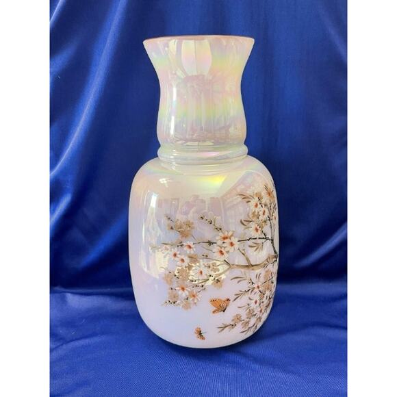 White Pearlized Porcelain Vase with Hand Painted Blossoms and Butterflies - Picture 5 of 8